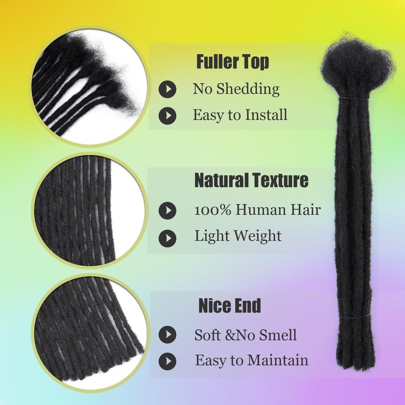 Coriario Natural Locs Extensions Human Hair 8 Inch 30 Strands 0.6cm Dreadlock Human Hair Dread Locks Extensions for Men/Women/Kids