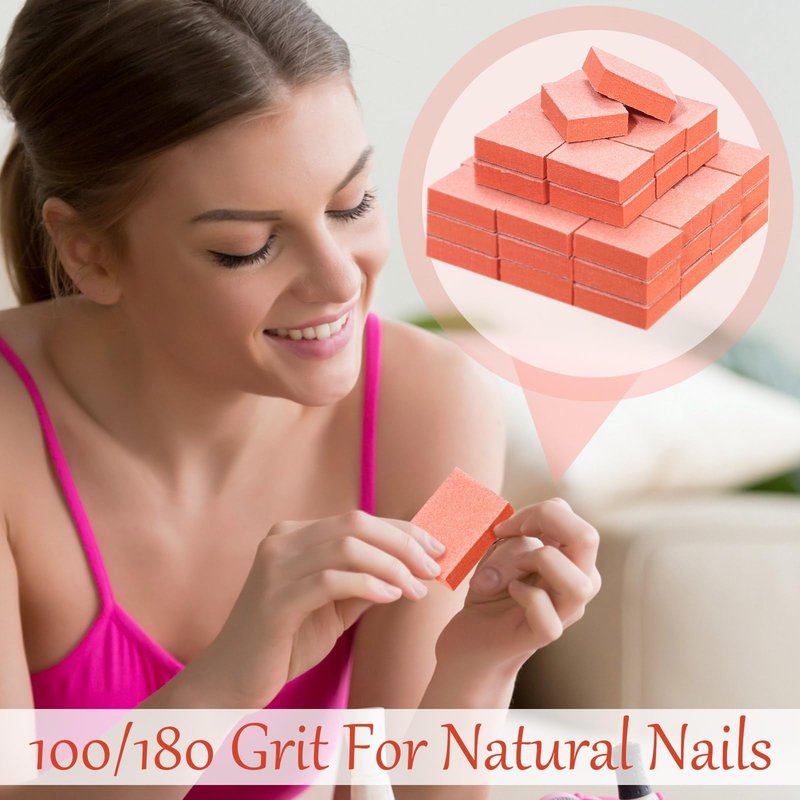 Gisafai 600 Pieces Bulk Mini Nail Buffer Blocks 80/100 Grit Orange 2 Sided Professional Salon Nail File Prior to Application of Polish Buffers for Acrylic Nails