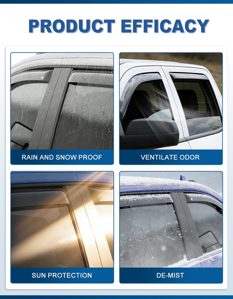 Breejoy in-Channel Window Rain Guards Fit for Ford F250 - F550 Super Duty 1999-2016 SuperCrew,Rain Guards Visors Vent Visors Window Deflector, Vent Shades Car Accessories -4 pcs