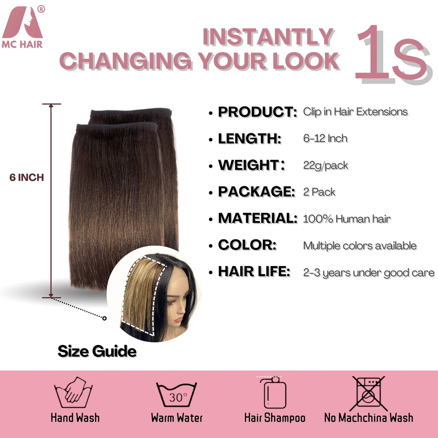 2 Pcs Short Hair Extensions, Extensions Clip in Human Hair for Women Adding Volume 12 Inch Dark Brown