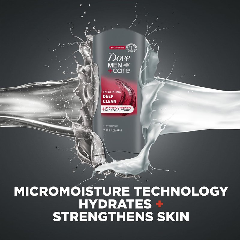 Dove Men+Care Body + Face Wash 3-Pack – Exfoliating Deep Clean with 24HR Nourishing MicroMoisture, Citrus & Cedarwood Scent, 13.5 Oz Ea