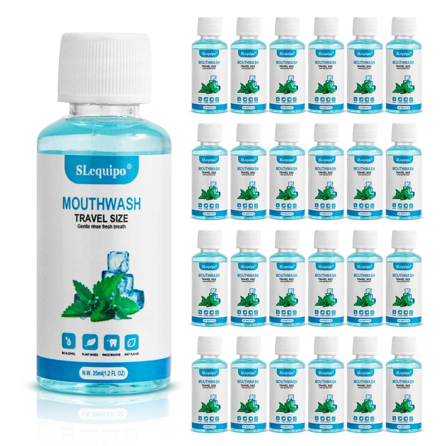 SLequipo 50 pcs Travel Size Mouthwash Bulk Mini Mouthwash, Fresh Mint Portable Mouthwash Individual 1.2oz/35ml Mouthwash Bottles for Travel Toiletry Kits