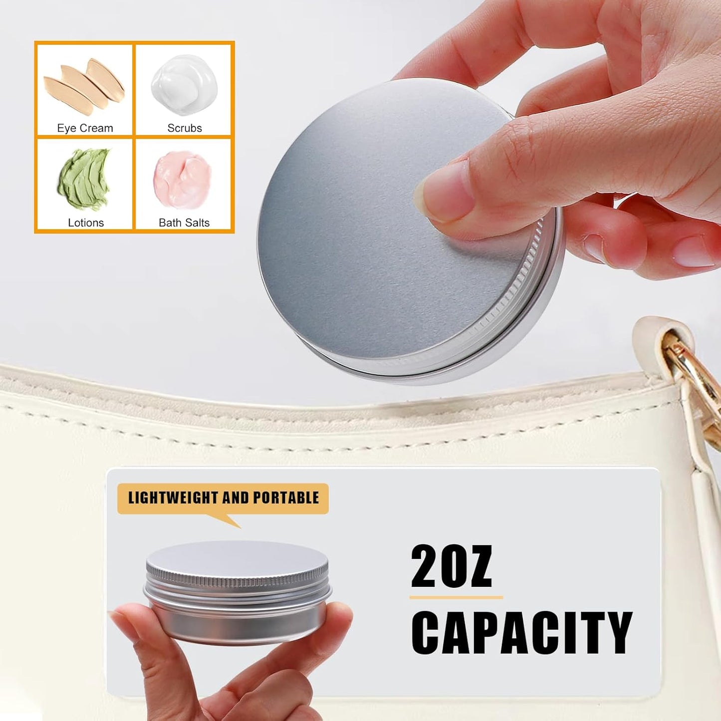 64-Pack 2oz Aluminum Tin Jars - Metal Round Tins with Screw Lid for Lotions, Balms & Spices