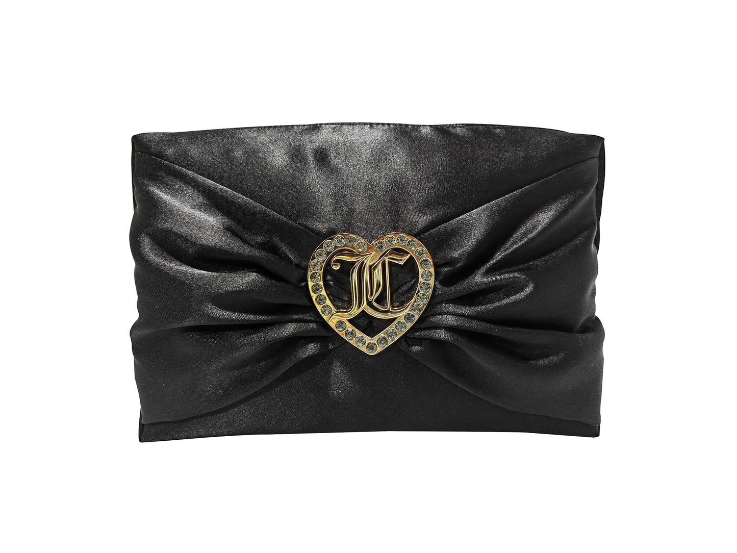 Juicy Couture Black Makeup Bag Cosmetics Organizer Travel Essentials Zip Top Wedge Satin Bow Rhinestone Heart