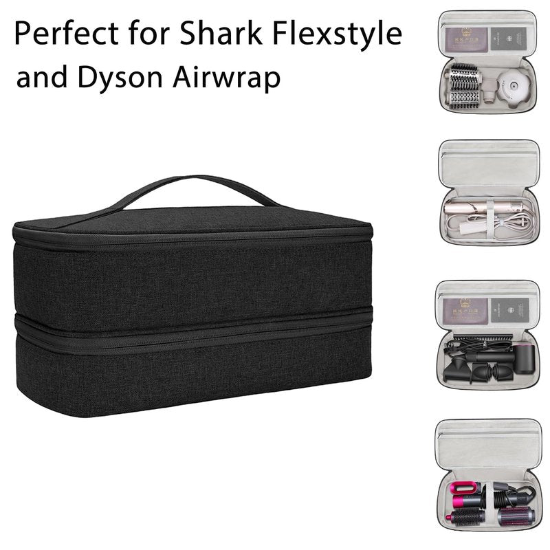 BUBM Double-Layer Carrying Case for Shark Flexstyle, Travel Case for Shark Flexstyle/FlexFusion, Portable Storage Organizer bag for Airwrap Styler/Supersonic Hair Dryer and Attachments,Black