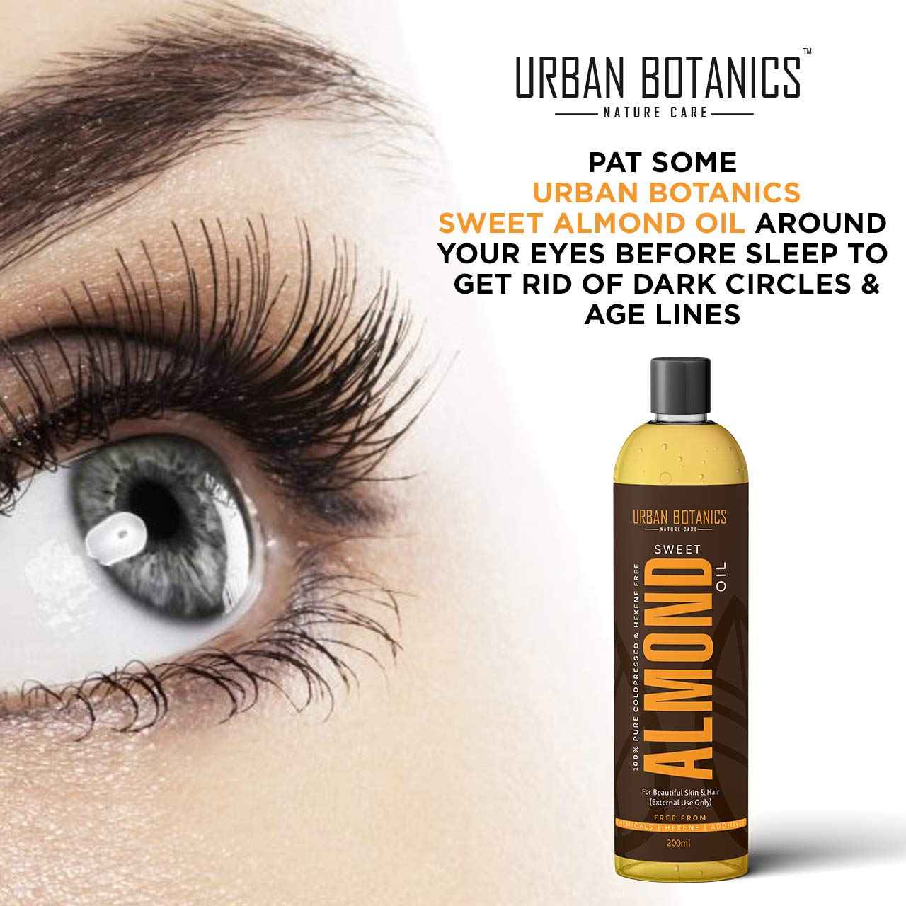 UrbanBotanics Pure Cold Pressed Sweet Almond Oil for Hair and Skin, 6.76 fl.Oz (Odorless)