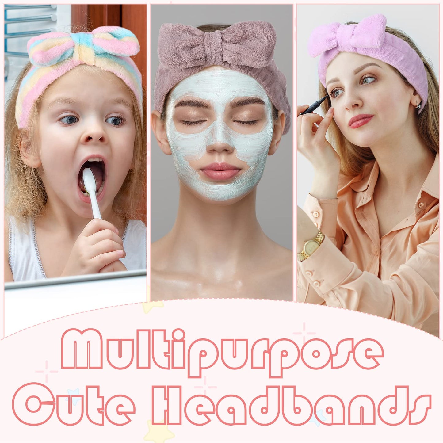 Yinder 40 Pack Bow Spa Headband Coral Fleece Makeup Headband Soft Face Wash Headbands Cosmetic Skin Care Headbands Facial Head Wraps Cute Bow Head Bands for Women Girls Shower Supplies(Various Style)