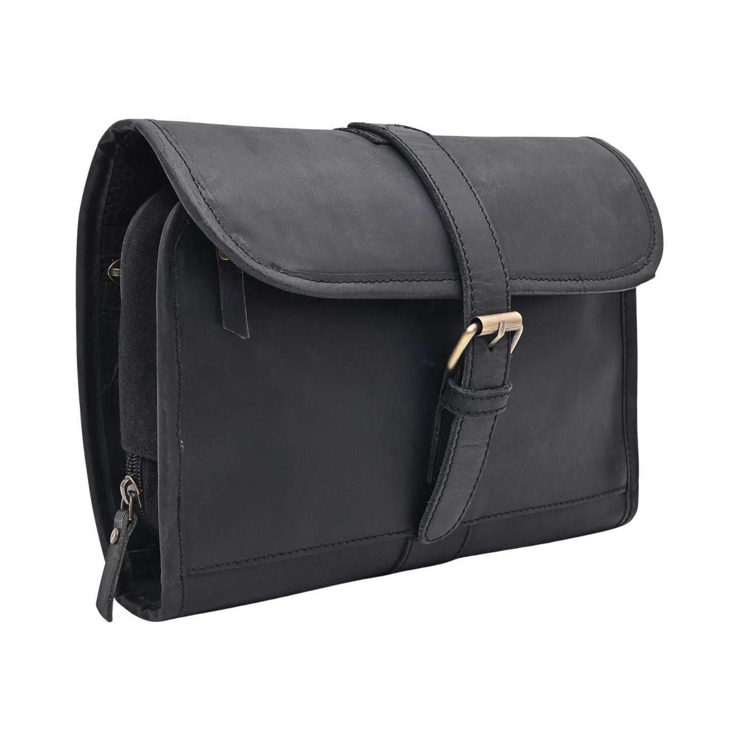 Autentico Leather Genuine Buffalo Leather Hanging Toiletry Bag with Waterproof Lining for Men & Women Handcrafted Vintage Distressed Brownn Leather Dopp Kit, Travelling Kit (Dark Brown)