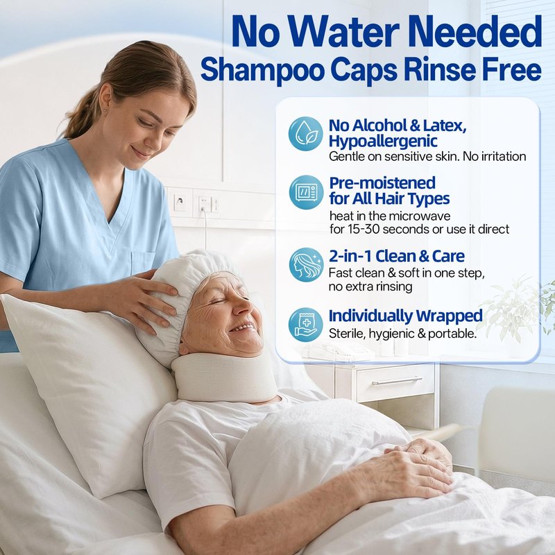 Shampoo Caps No Water Rinse Microwavable | Waterless Rinse Free Shampoo Cap Hair Washing for Bedridden Patients Post-Surgery Elderly Care, Camping | PH Balanced, Portable, Easy to Use-8 Pack