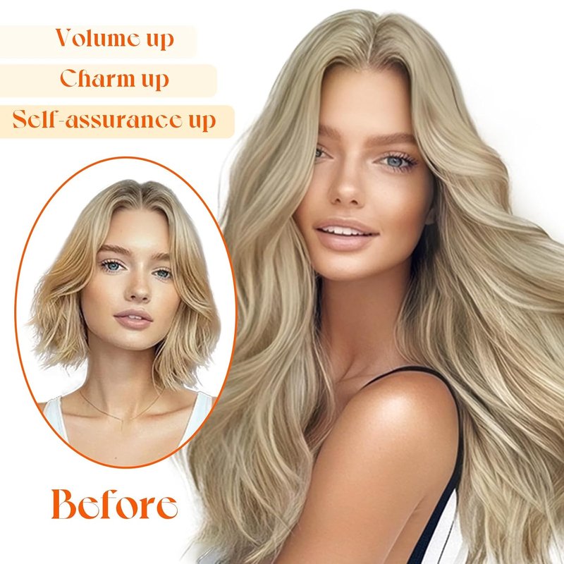 Real Human Hair Extensions - 18 Inch Soft Wire Hairpiece | Golden Blonde Highlights, Adjustable & Easy to Wear