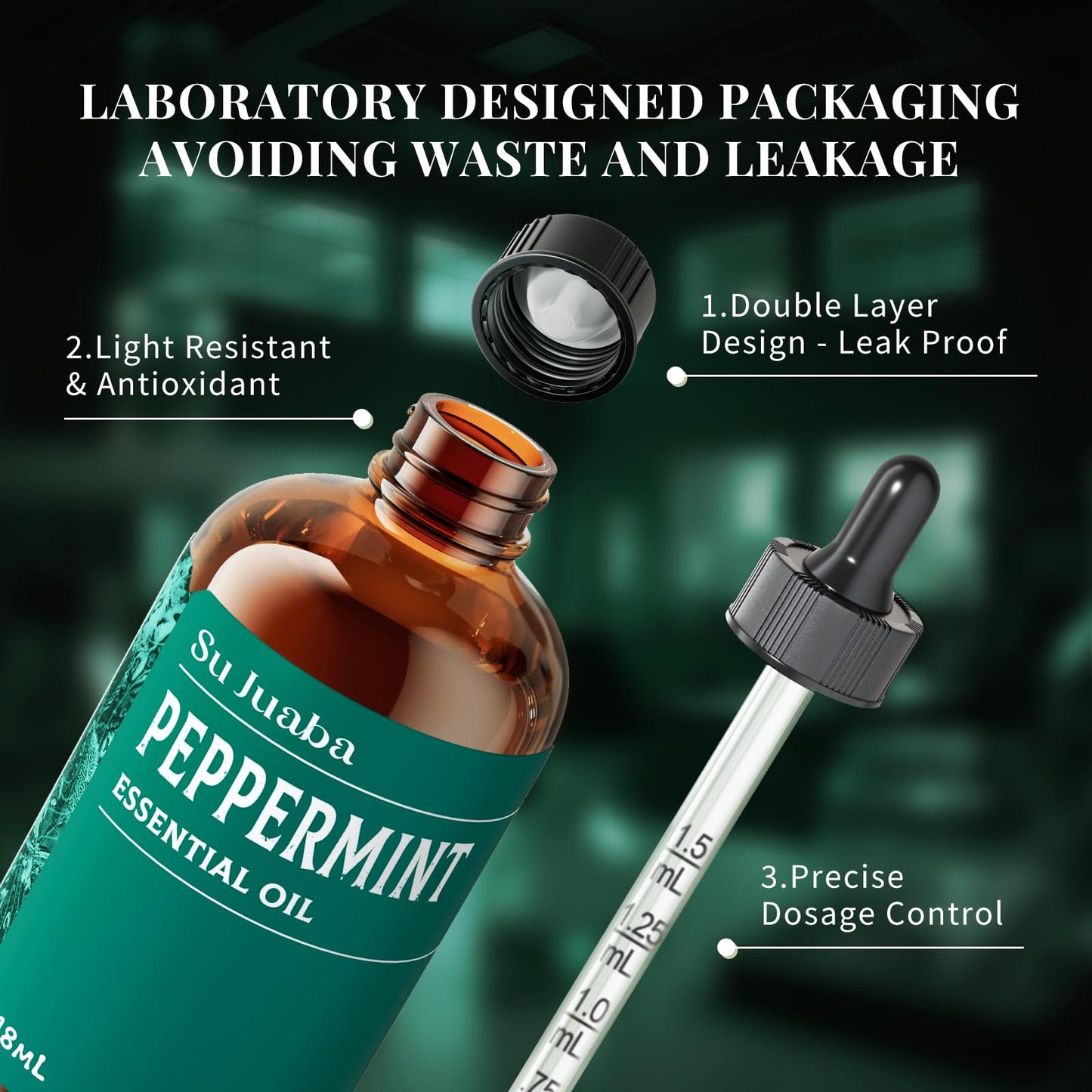 SU JUABA Peppermint Oil 4 Fl Oz, 100% Pure & Natural Aromatherapy Oil for Spray, Diffuser, Skin, Hair - 118ML