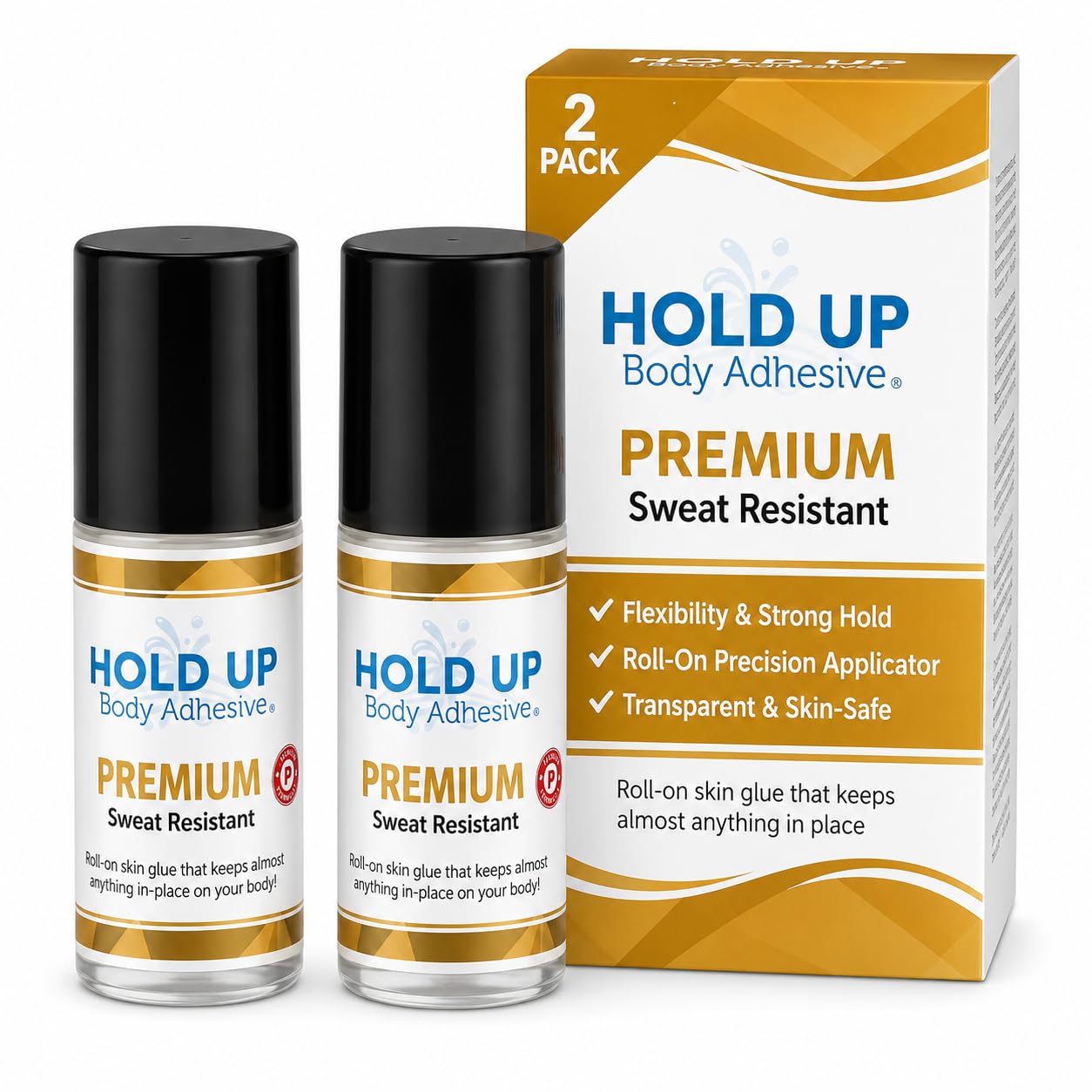 Hold Up Body Adhesive - Premium Roll-On Skin Glue for Dancers & Costumes | 2 oz, 2-Pack