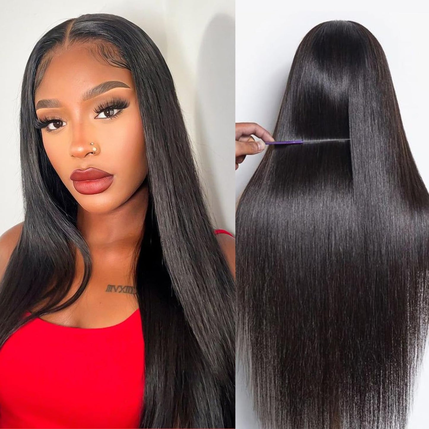 XCHJH 13x4 HD Lace Front Wig 30 Inch, Long Straight Black Synthetic Hair for Women, Glueless Pre Plucked with Baby Hair, Heat Resistant Fiber Wig for Daily Wear