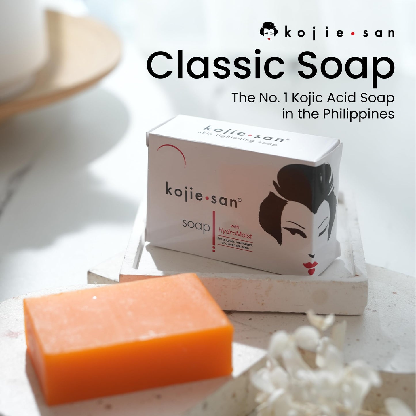 Kojie San Face & Body Shower Set - The Original Kojic Acid, Dark Spot Remover Bar with Coconut & Tea Tree Oil – 65g x 8 Bars with Leafa Soap Net, Brush and Soap Dish