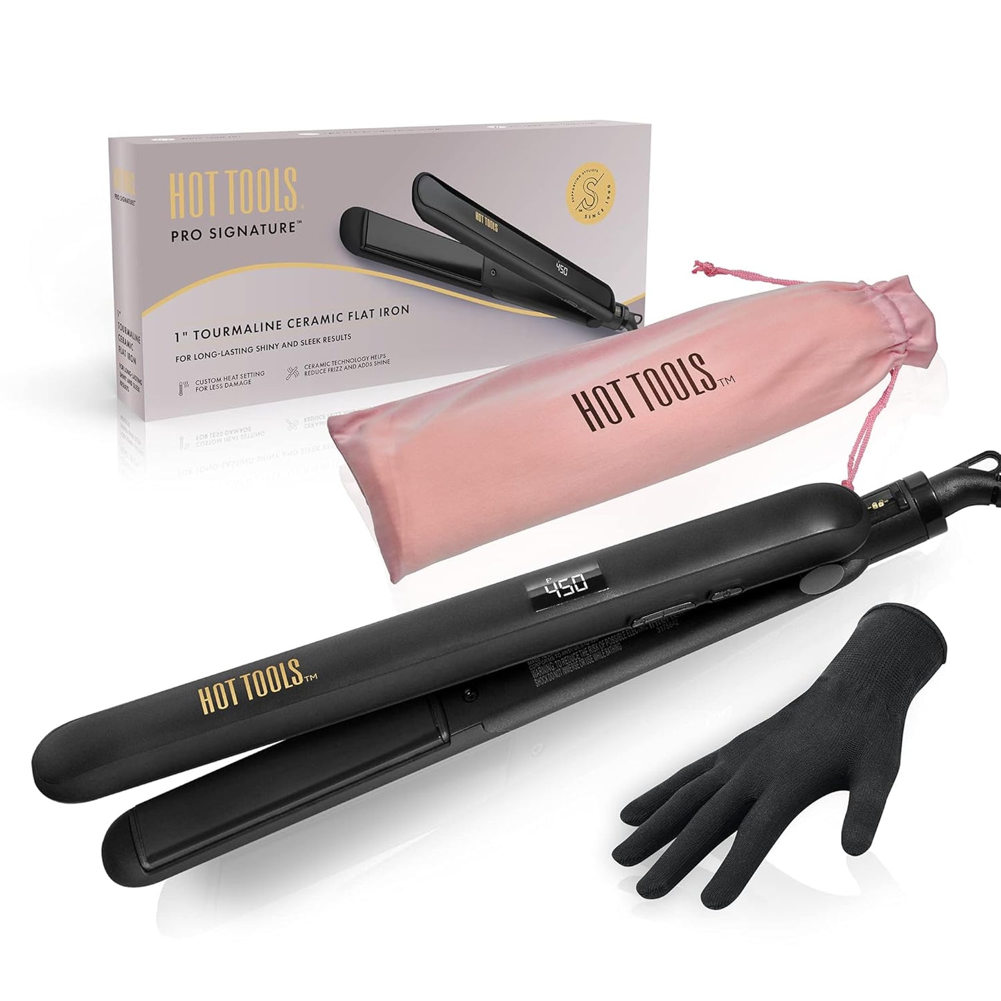 Hot Tools Pro Flat Iron - 1 Inch Ceramic & Tourmaline Plates for Sleek Hair Styling