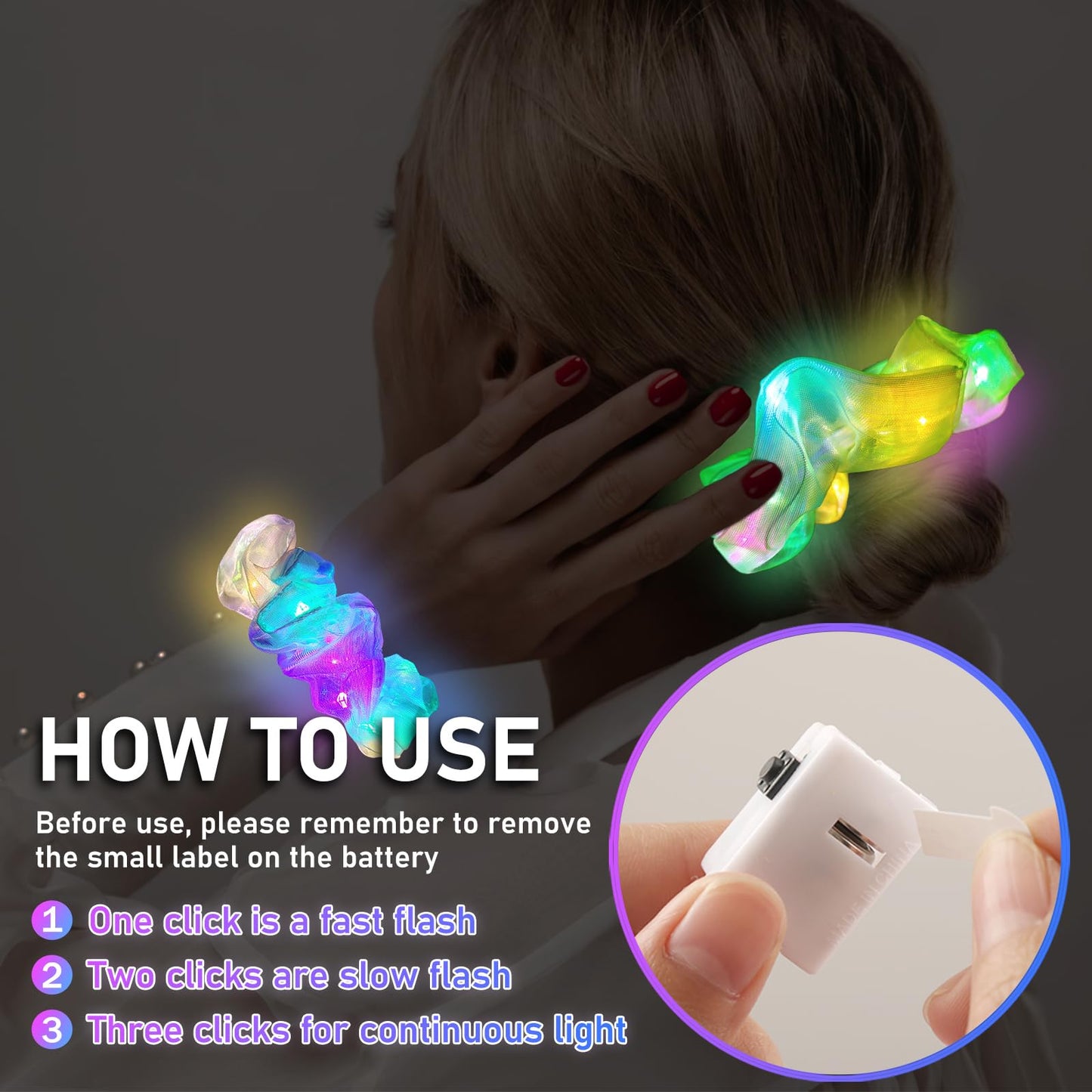 18 Pcs Light Up Mermaid Scrunchies, Glow Hair Scrunchy for Girl & Women, Multi Glow Modes, Glow in the Dark Accessories for Rave Neon Slumber Party