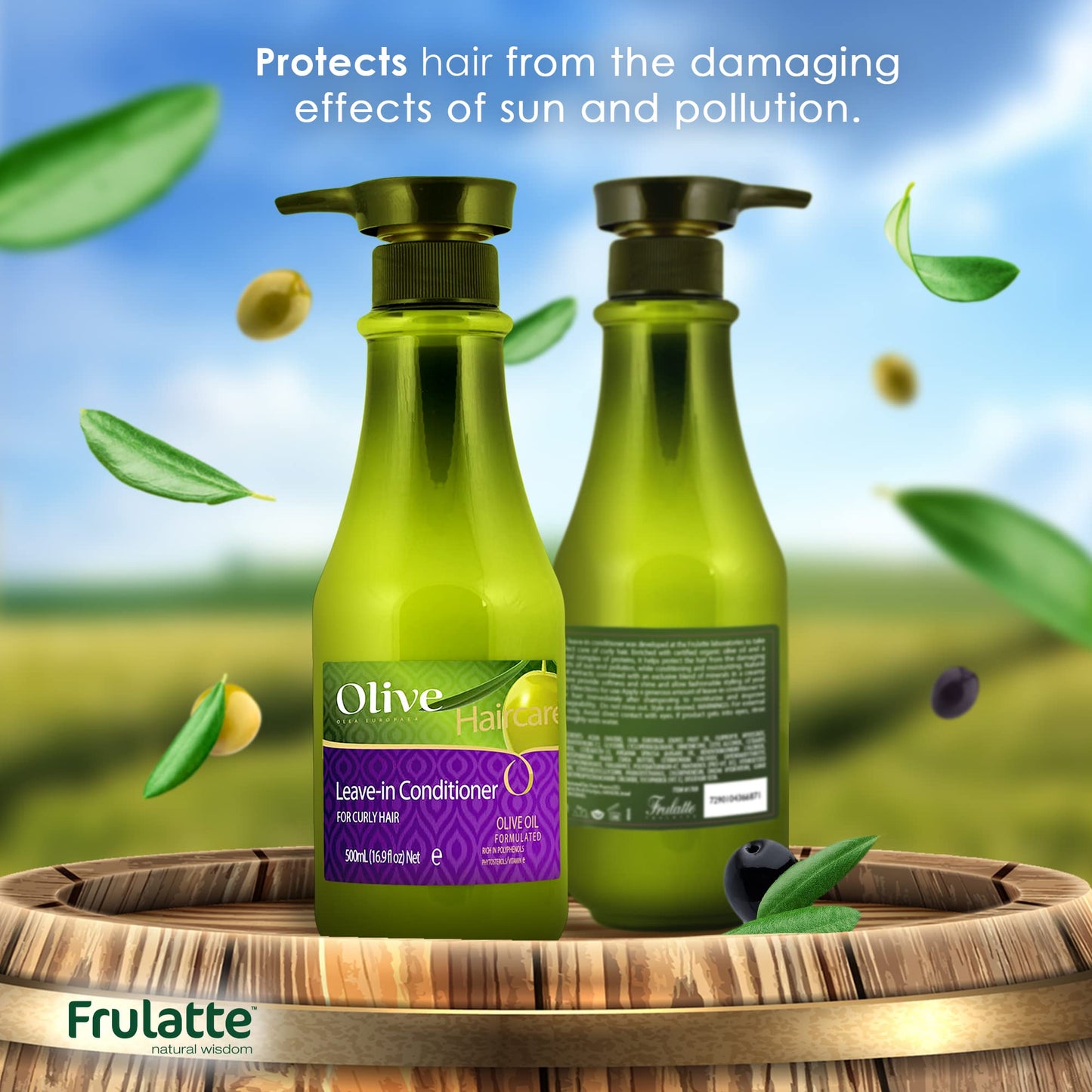 Frulatte Protecting Olive Leave In Conditioner with Certified Organic Olive Oil for curly hair 13.5 fl oz