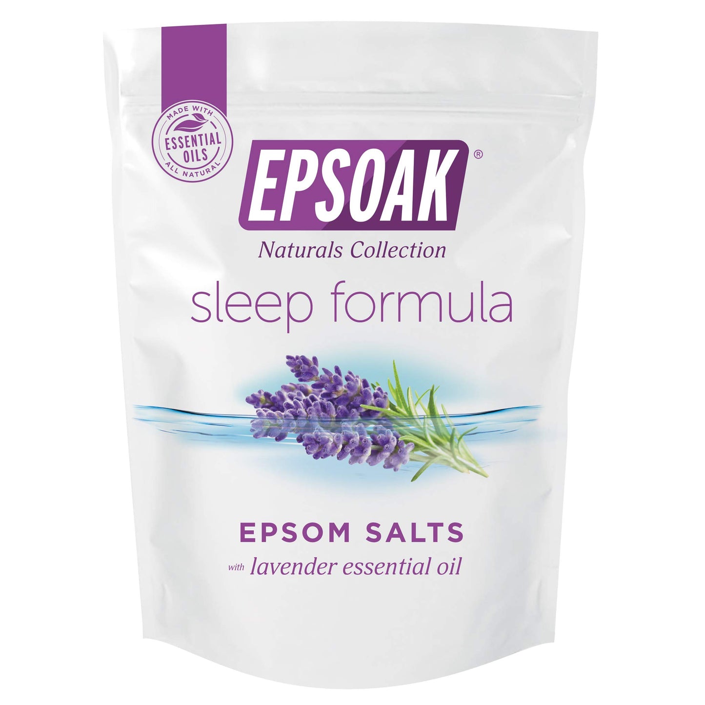Epsoak Epsom Salt 5 lb. Magnesium Sulfate USP. (Qty. 1 x 5lb. Bag), Lavender Sleep Formula, Resealable Epsom Salt Bag, Made in The USA, Cruelty-Free Certified