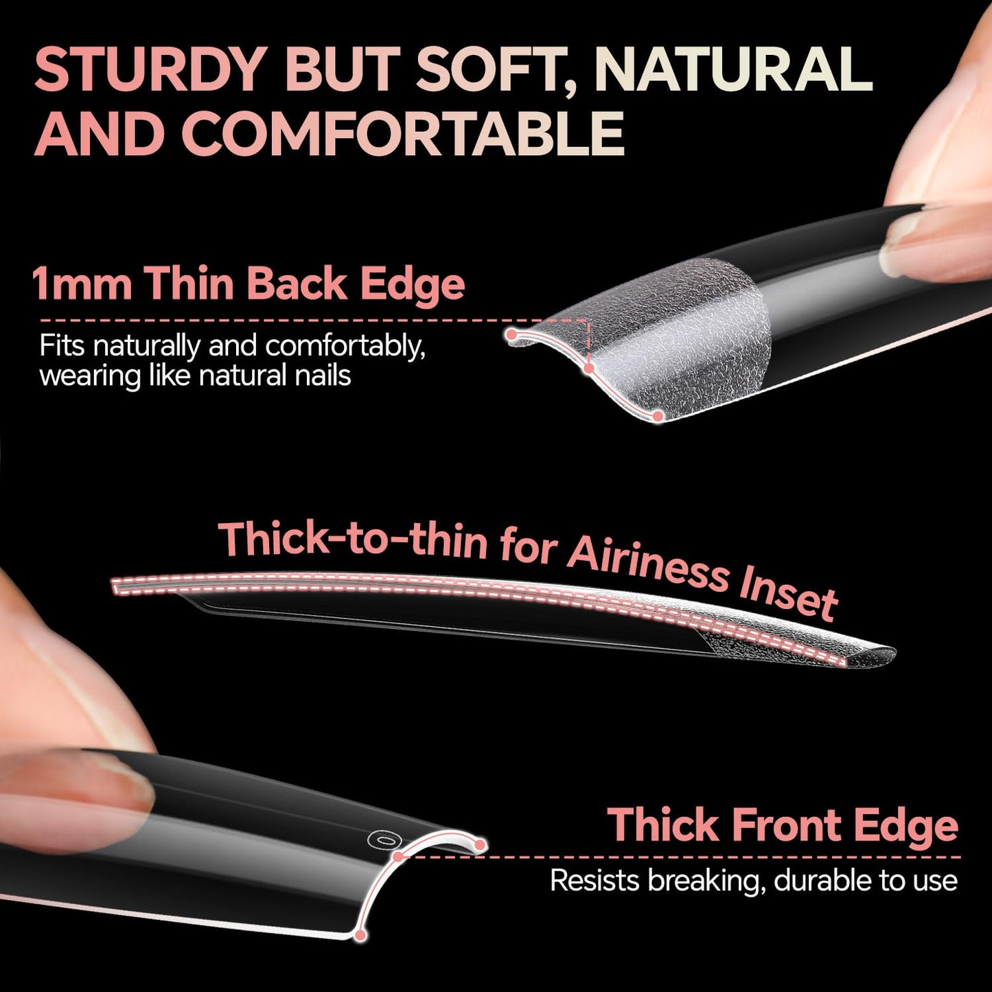 Luckyfairy XXL No C Curve Square Flat Nail Tips, 240pcs Extra Long Straight Tapered Acrylic Gel Fake Nails, Matte Full Cover Clear Press on for Extension Manicure Home DIY 12 Sizes Gelly Tips