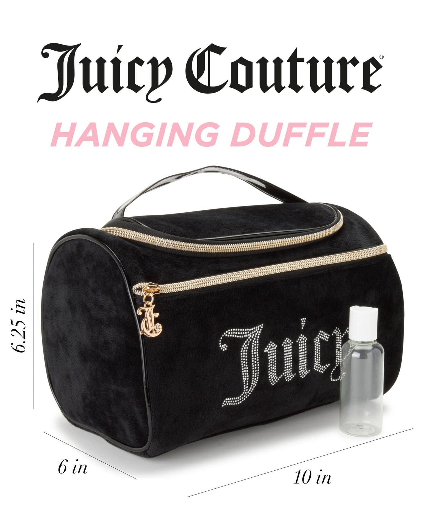 Juicy Couture Black Makeup Bag Cosmetics Organizer Travel Essentials Hanging Duffel Velour Rhinestones