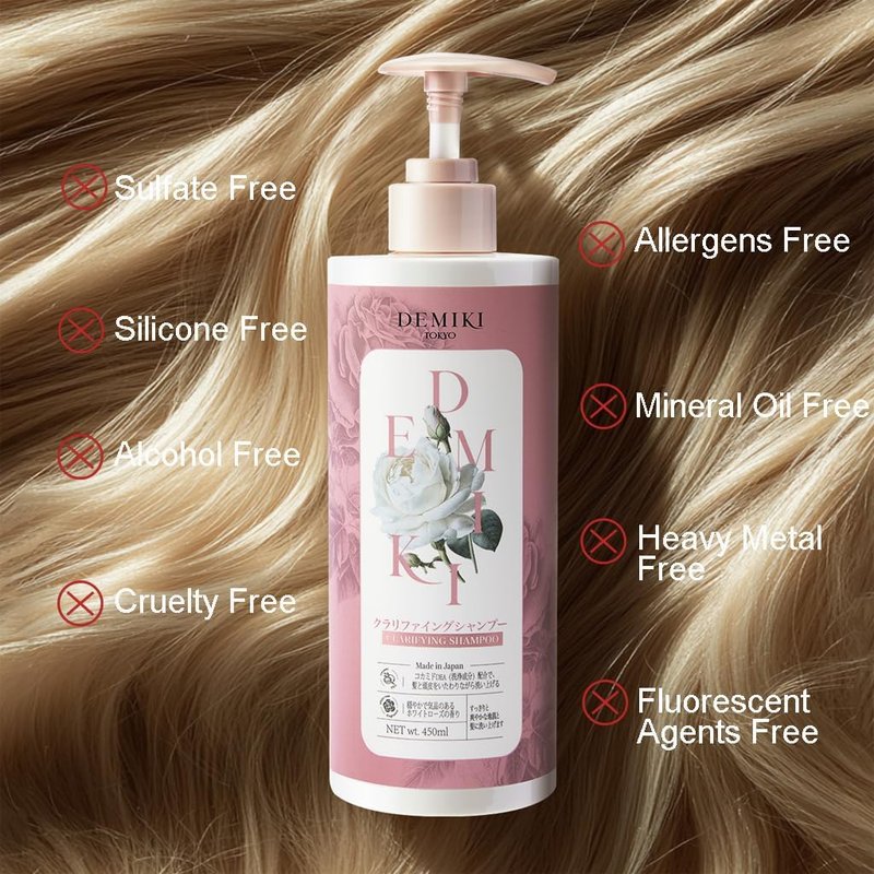 DEMIKI Japanese Shampoo and Conditioner Set for Women, Shampoo and Conditioner Set for Oily Hair, Sulfate Free, Rose Scent, Anti Dandruff, Clarifying, Moisturizing, Hydrolyzed Keratin Hair Care, 32oz