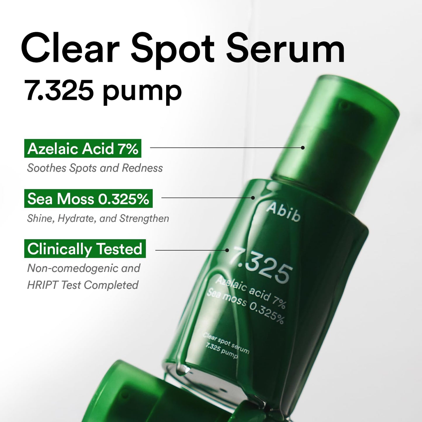 Abib Clear spot serum 7.325 pump with Seamoss Extract, Azelaic Acid, Succinic Acid, 1.01 fl oz, Lightweight, Calming, Soothing Serum for Blemish-Prone Skin, Acne Care, Visible Redness, Korean Skincare