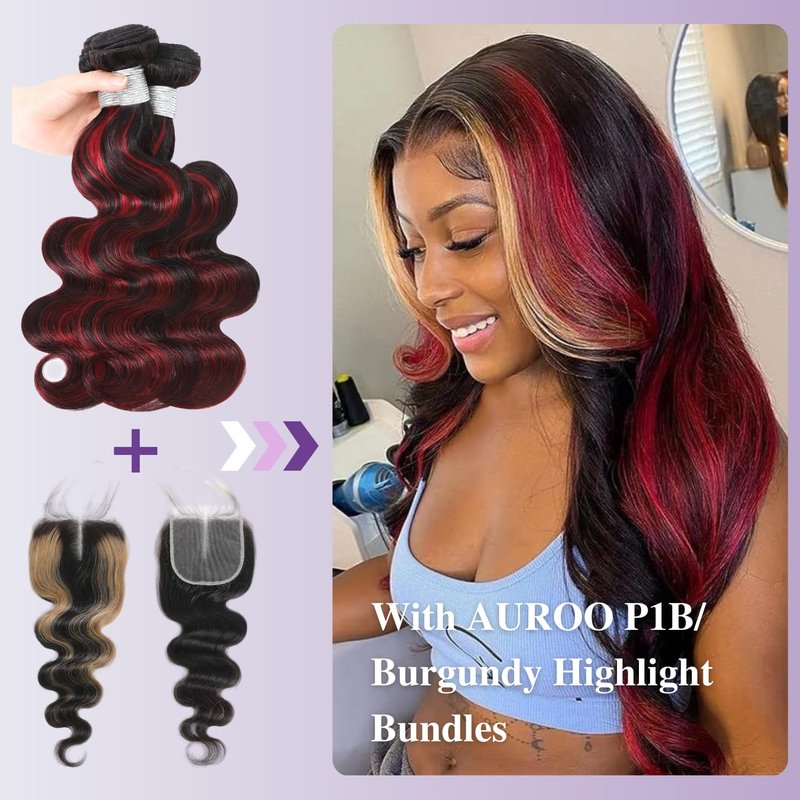 Honey Blonde Highlight 4x4 Lace Closure - 100% Virgin Human Hair Body Wave, 16 Inch, Pre-Plucked with Baby Hair, Ombre Design