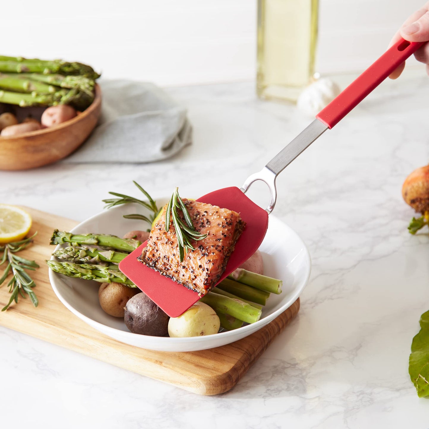 RSVP International Kitchen Tool Collection Flexible Nylon Spatula, Stainless Steel Handle, 12x2.75", Red