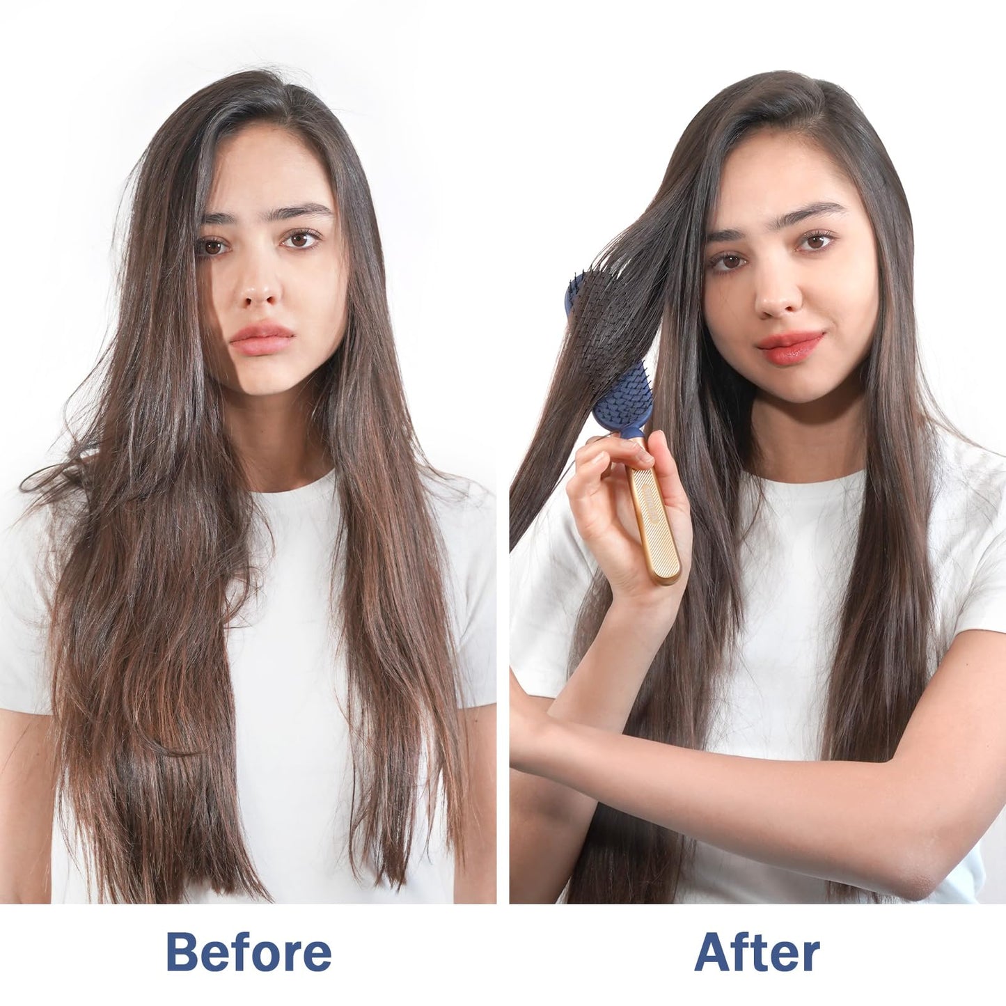 SHINLEA Slim Hair Brush for Fine Thin Thick Hair, Soft Double Nylon Bristles for Deep Detangling & Massage, Metal-Infused Luxury Gold Handle, Gift for Women Men Kids