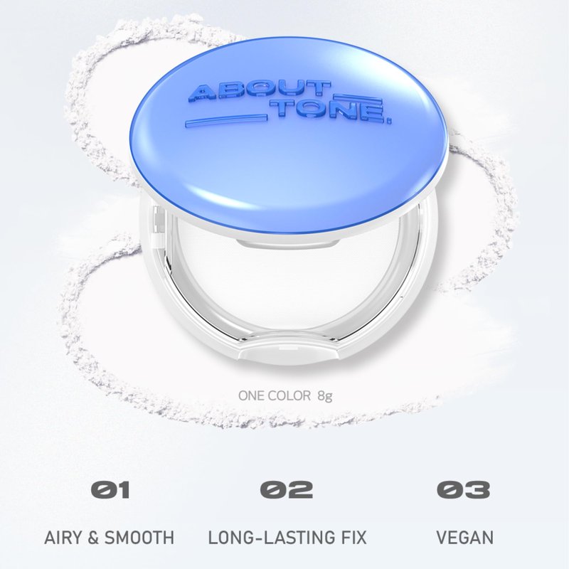 ABOUT TONE Powder Pact - Pressed Powder Compact with Mirror and Puff Makeup Fixing Setting Natural Blur Semi-Matte Finish Transparent Face Tone-Up Oil & Sebum Control Vegan (AIR FIT POWDER PACT)