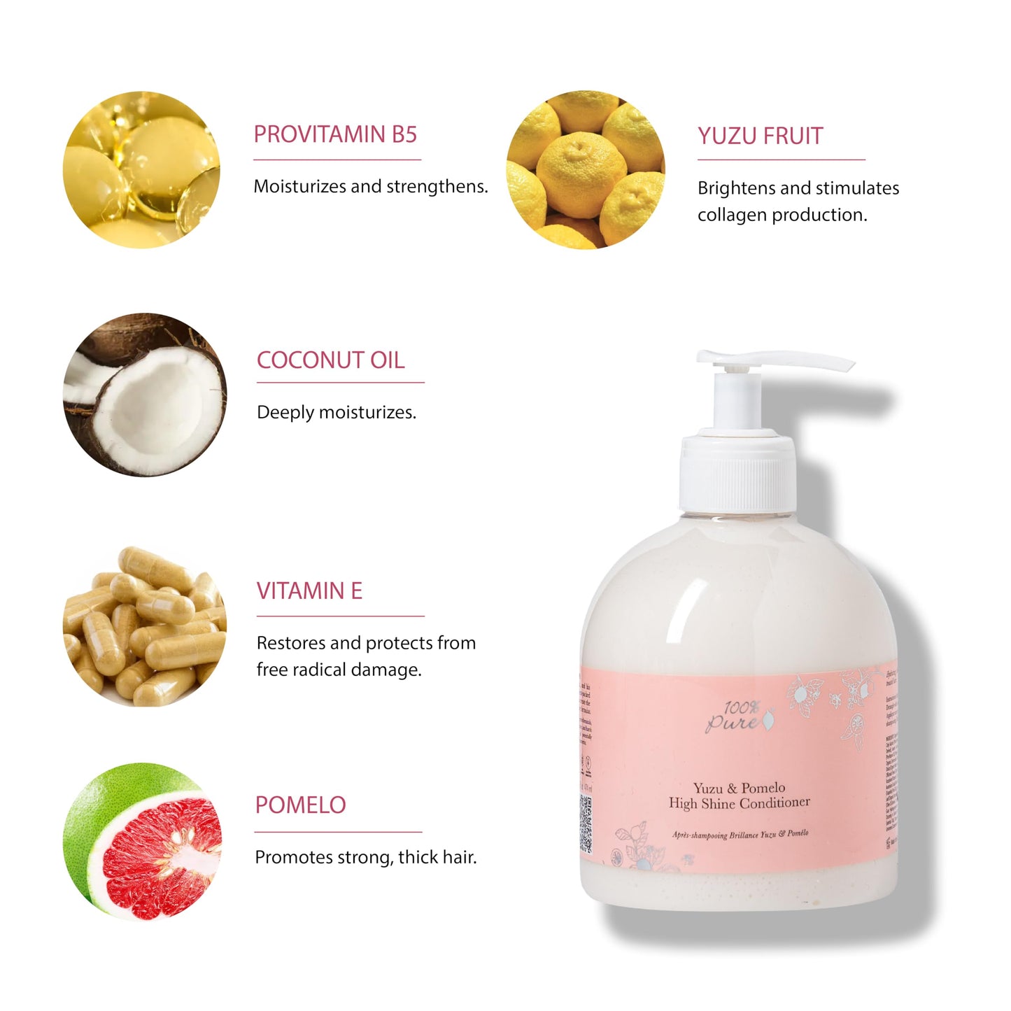 100% PURE Yuzu & Pomelo Glossing Conditioner Revitalizing & Hydrating Nutrient Boost of Kelp Flax Seed Oil & Vitamin E Helps Restore Hair Shine Body & Strength for Women & Men, Vegan - 16 Fl Oz