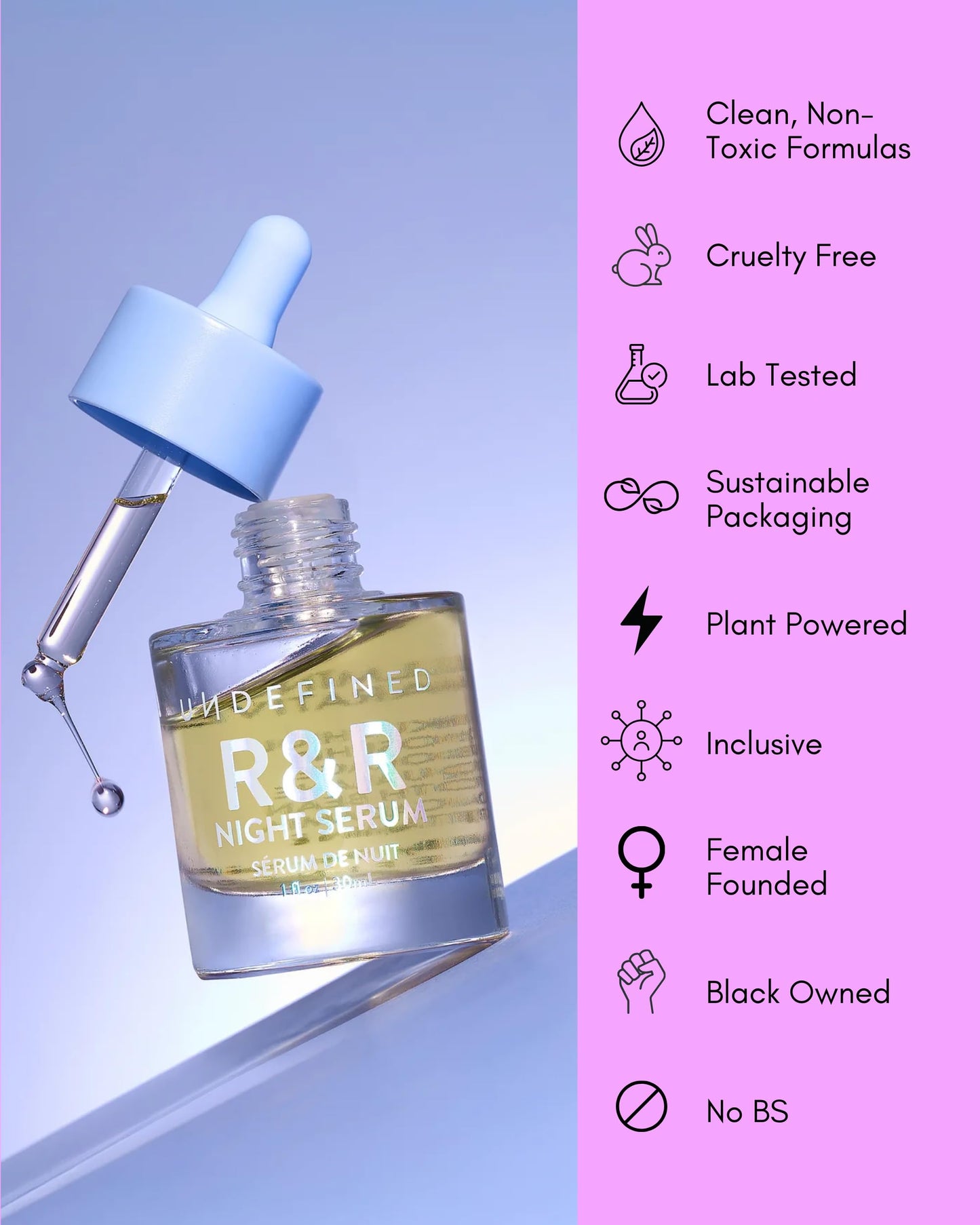 Undefined R&R Night Serum – Retinal Face Oil (Retinaldehyde) with Blue Tansy, Tamanu, Bakuchiol, Squalane to Repair and Boost Collagen for Youthful Skin