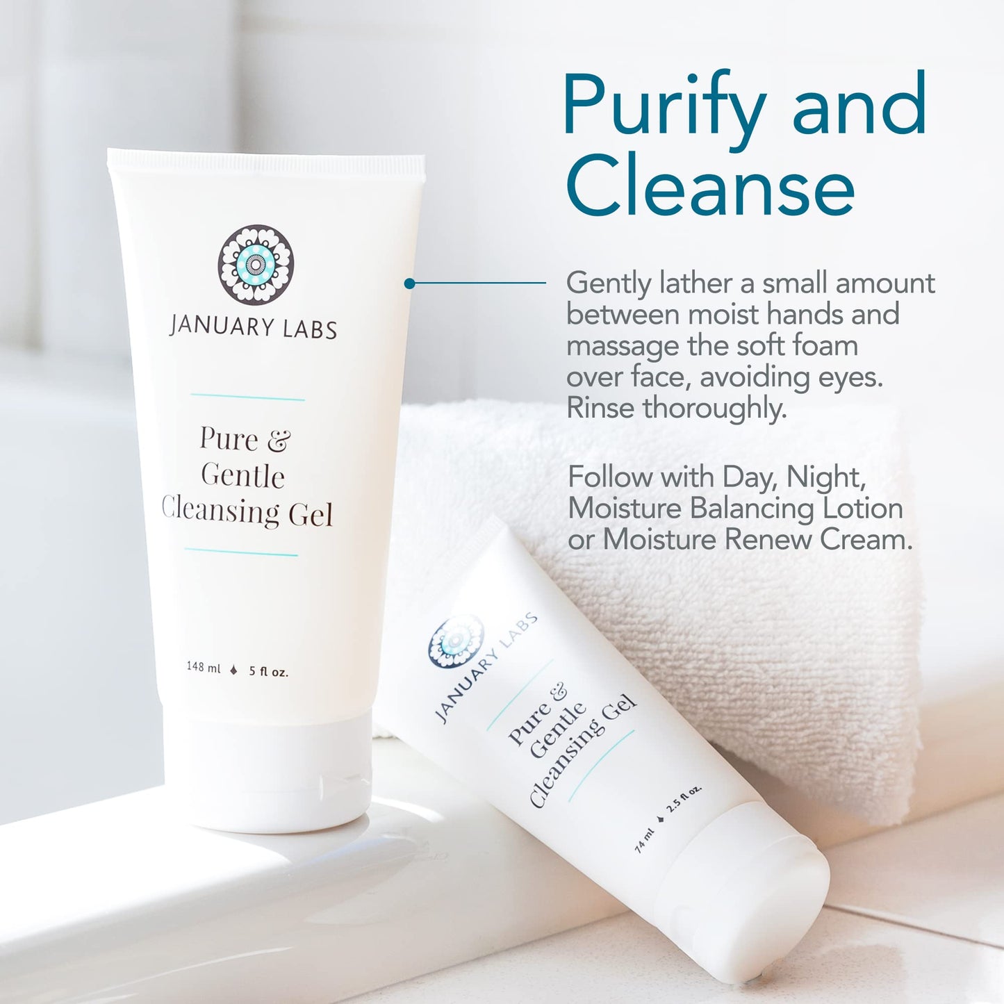 January Labs Pure & Gentle Face Cleanser Gel, Face Wash for All Skin Types, Dry Skin, Sensitive, Acne Prone Skin, Skin Care Essential, 5 Oz