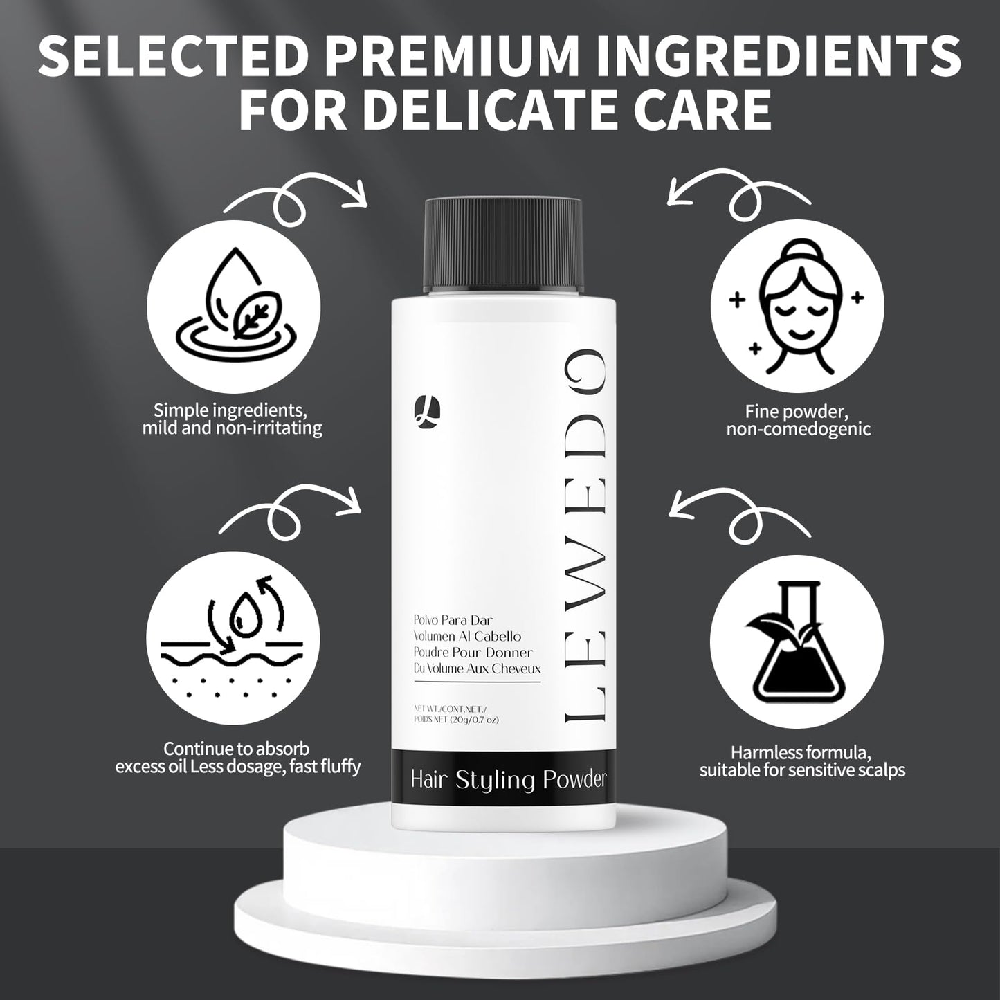 lewedo Volumizing Styling Powder 20g - Natural Volume & Matte Finish for Men, Oil-Absorbing Texture Powder with Adjustable Nozzle