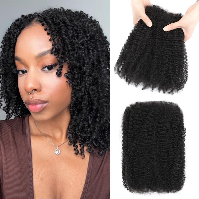Geogroket Afro Kinkys Bulk Human Hair 30g/Pack for Mini Twist, Braiding Hair for Dreadlocks, Loc Repair, Twists, Dreadlock Extensions No Short Hair 18 Inch Natural Black