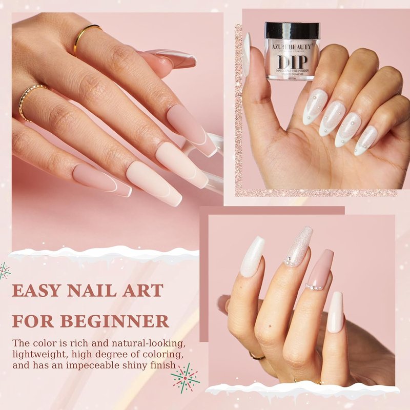 Nude Skin Glitter Dipping Powder Set - 4 Colors with Base & Top Coat | All Season Nail Art Essentials