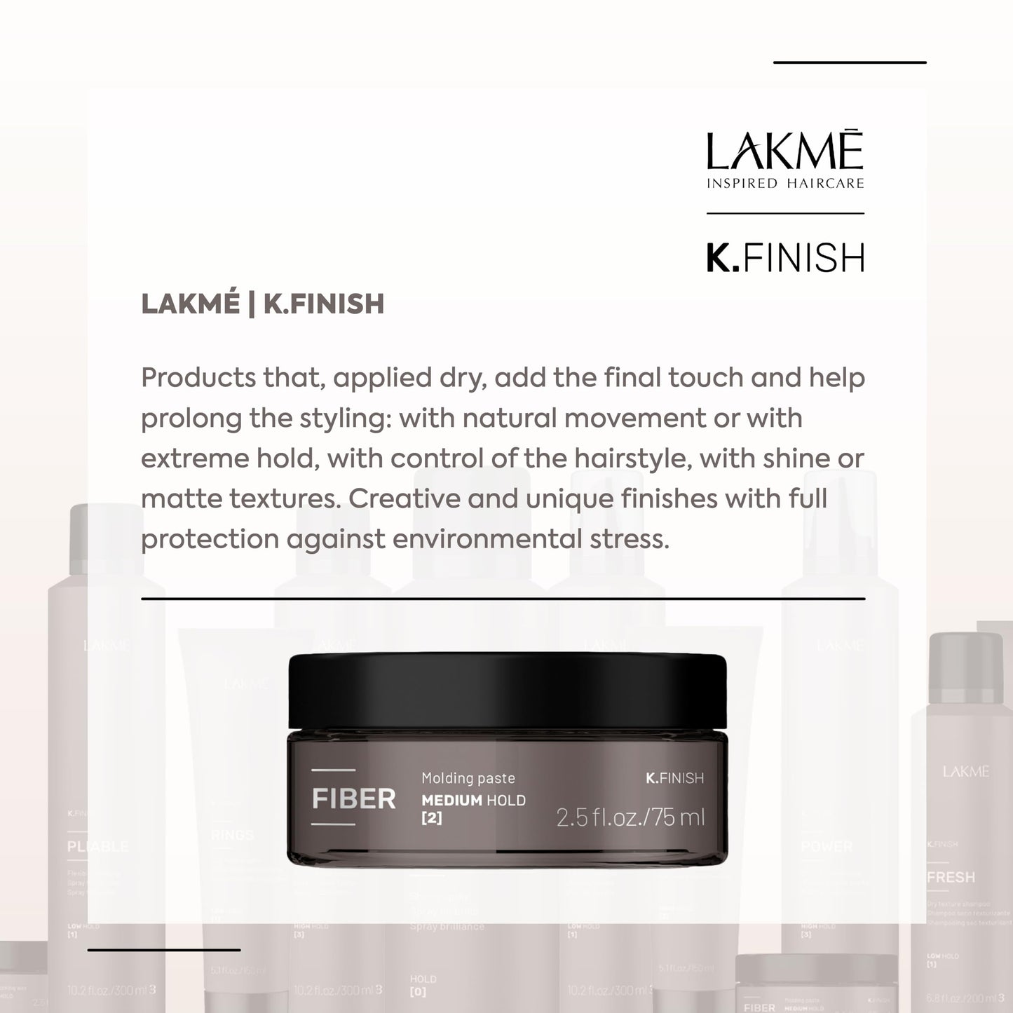 Lakmé K.Finish Fiber Medium Hold Styling Paste, Hair Pomade, Hair Styling Wax, Texturizing Paste, 2.5 Fl Oz