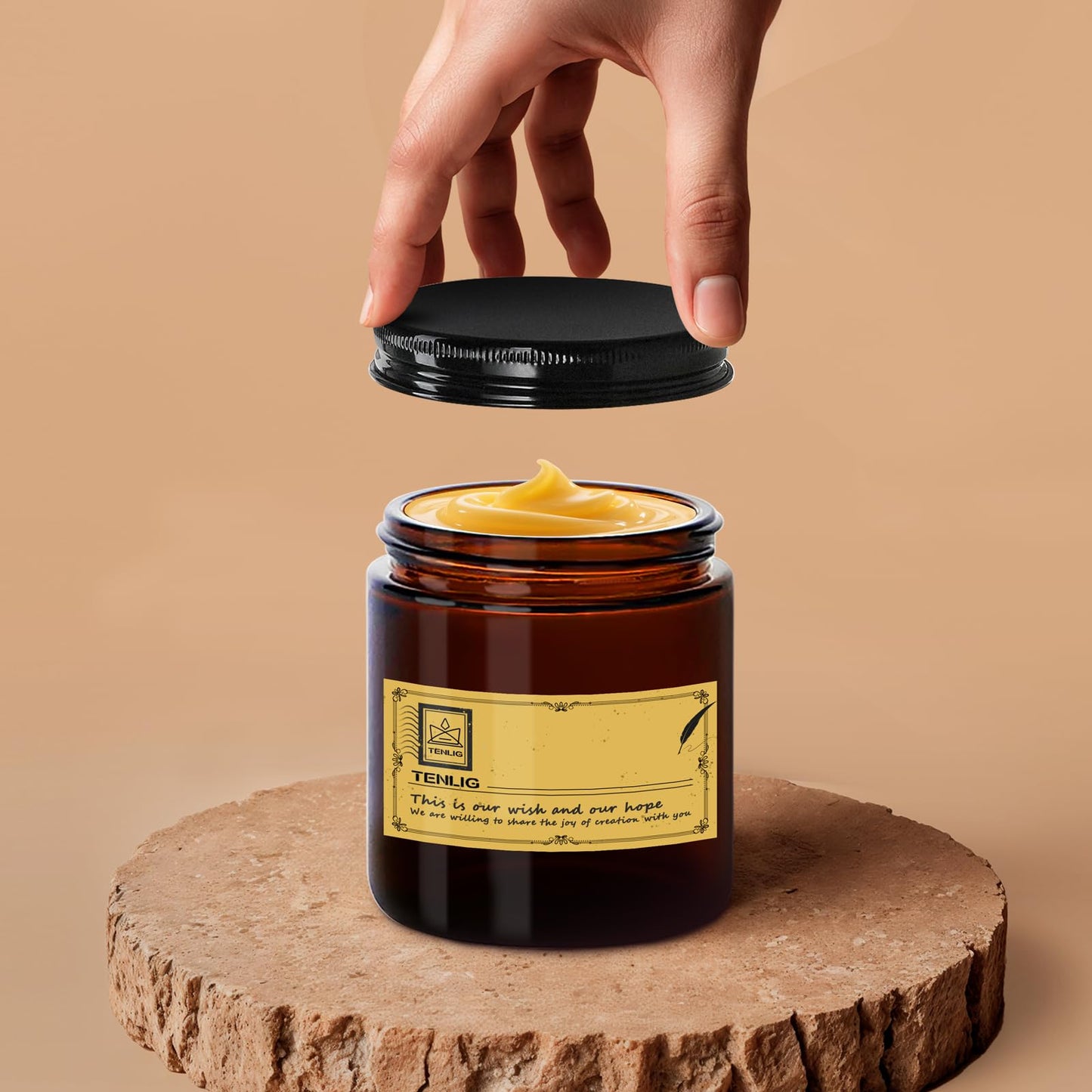 TENLIG 8 oz Glass Jars with Lids,Amber,6 Pack Empty Cosmetic Containers with Inner lids and Inner Liners,Black Metal Lid,Refillable Round Airtight Jars,Use to store Lotion,Powders,Candle Making