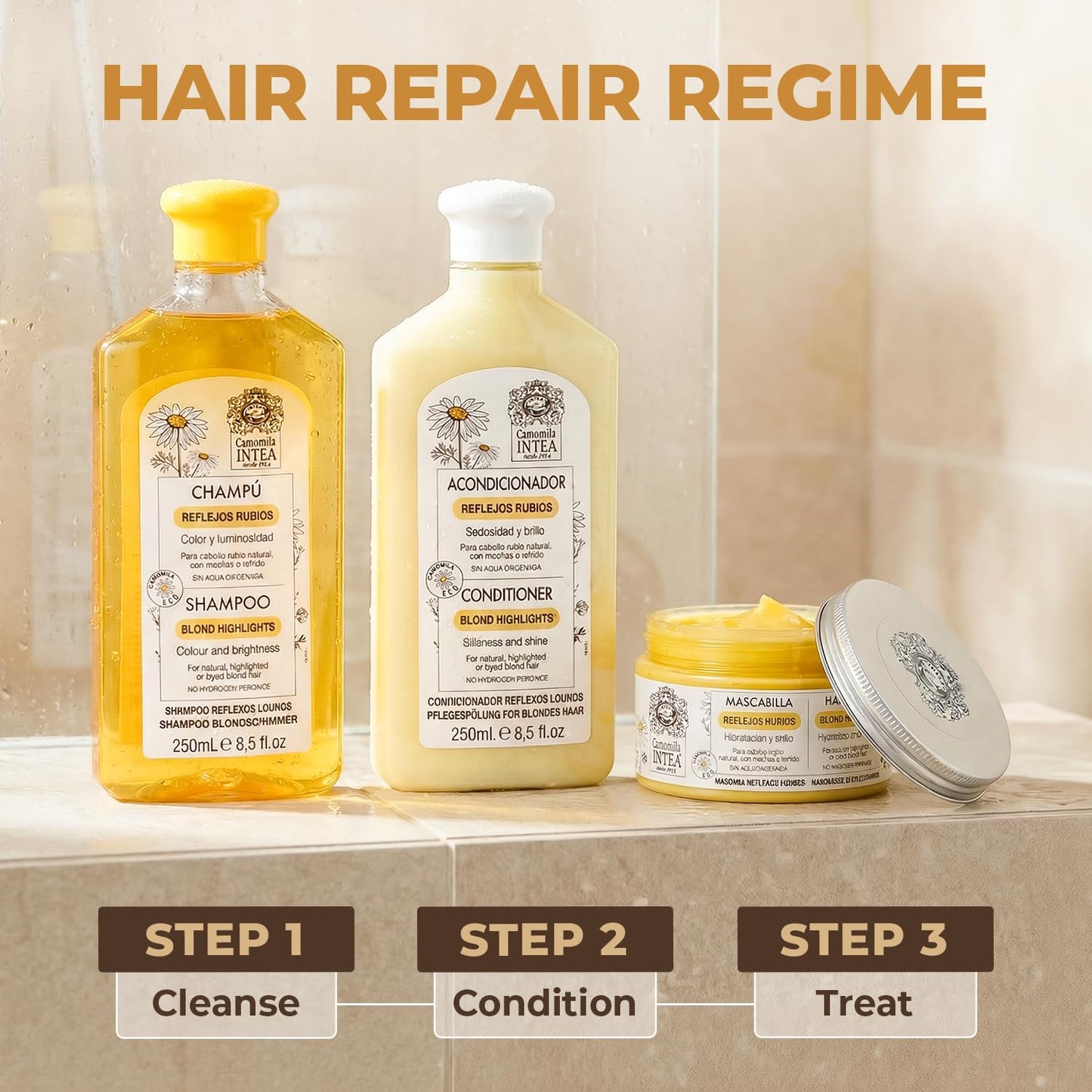 Intea Hair Mask for Blonde, Dyed or Rinsed Hair - 8.3 oz - Restores Damaged Highlights - Paraben and Ammonia Free - With Chamomile Extract