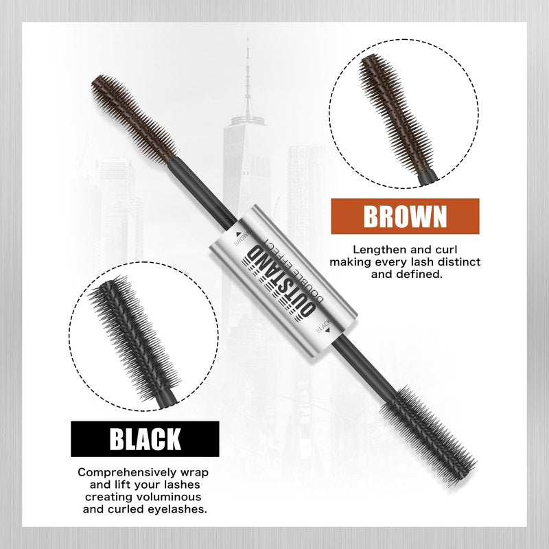 Women's Tubing Mascara, 2-in-1 Black & Brown Double-Ended, Volumizing and Lengthening, Waterproof, No Smudge, Hypoallergenic & Easy Removal