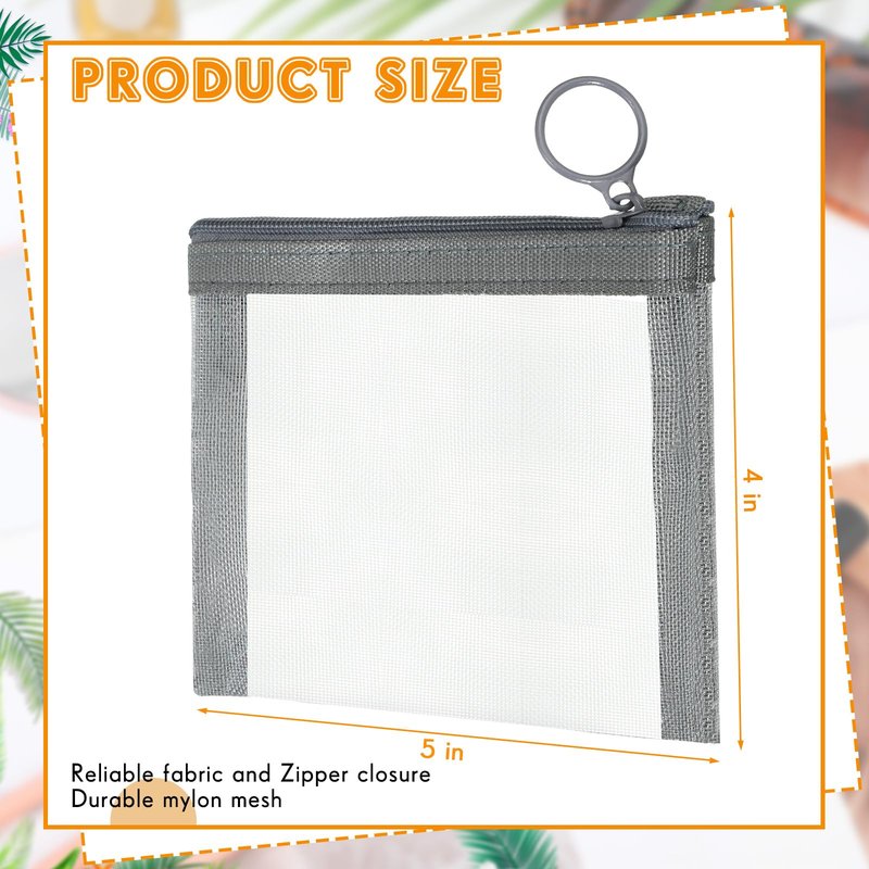 Jexine 60 Pcs Small Zipper Pouch Bulk Nylon Mini Mesh Pouches Multipurpose Coin Purse Pouch Zippered Mesh Cosmetic Bag Portable Storage Makeup Bags for Travel Supplies (Gray)