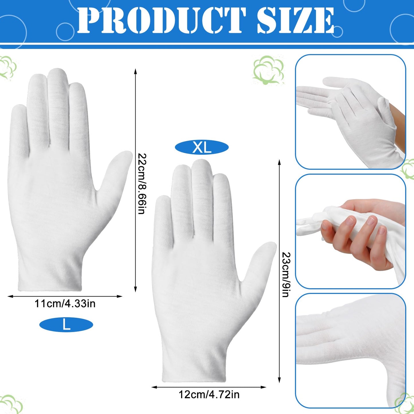 Funtery 240 Pcs White Cotton Gloves Bulk Stretchy Work Inspection Gloves for Women Men Dry Hand Handling Coin Jewelry(White,L)