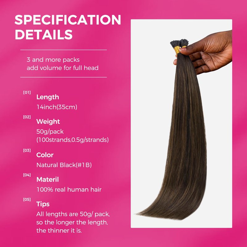 Lashey I Tip Hair Extensions Human Hair Dark Brown To Chestnut Brown 14 Inch Straight 50g 100s Pre Bonded I Tips for Women