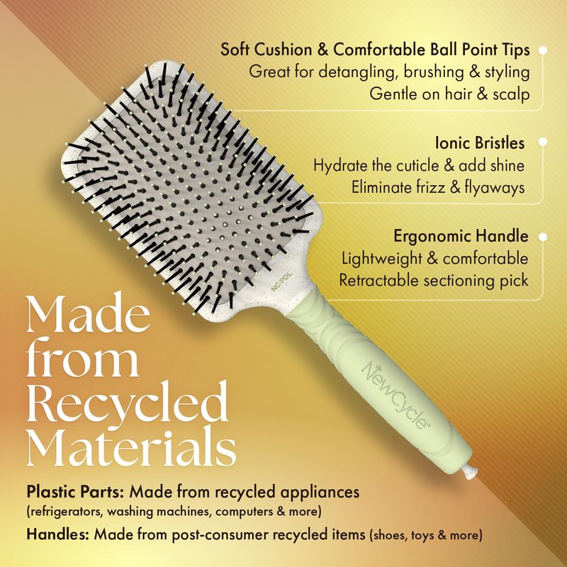 Olivia Garden NewCycle Ionic bristles Cushion Hair Brush and made from 100% recycled material (except bristles and cushion)