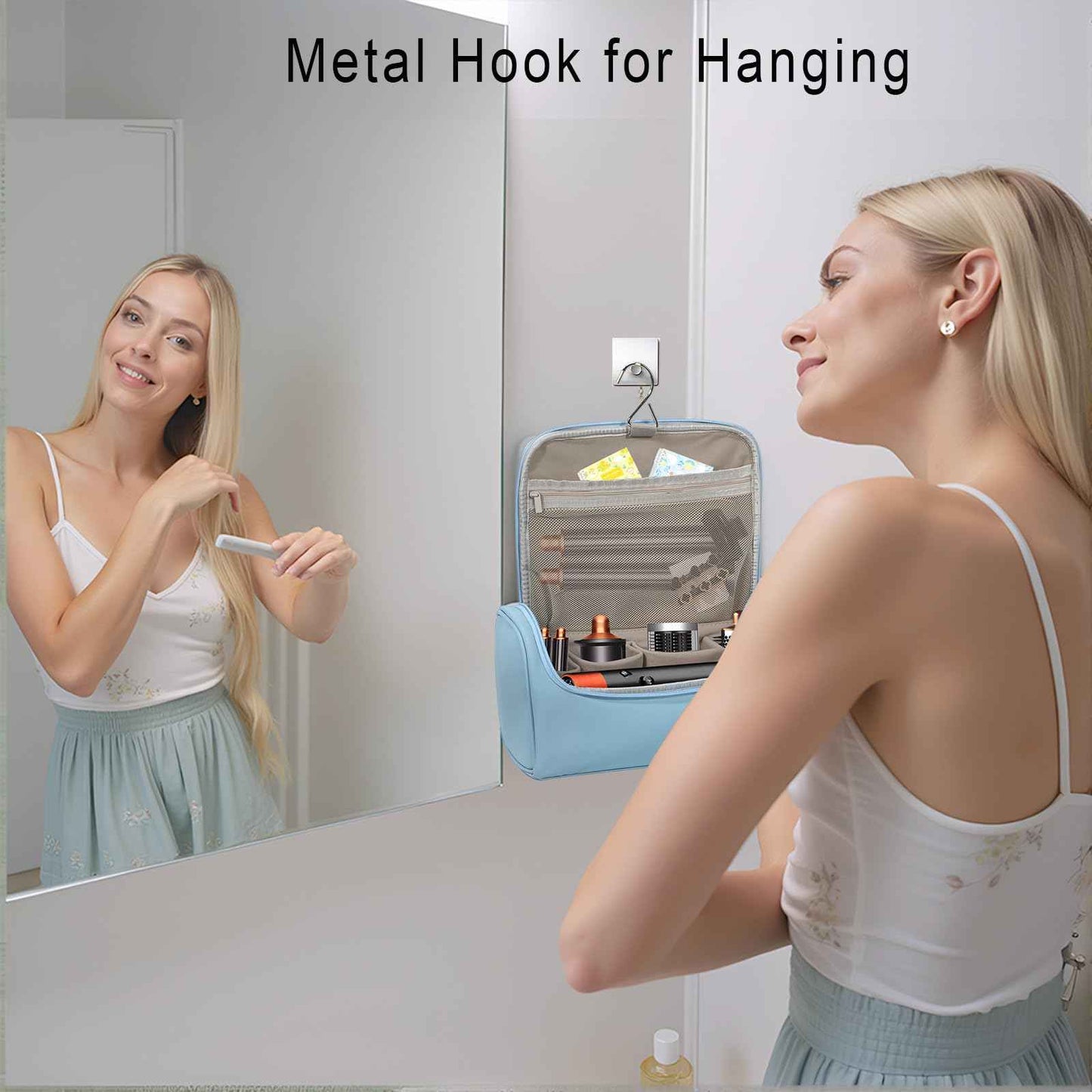 Haroranax Portable Travel Case for Dyson Airwrap Multifunction Curling Iron And Accessories, Travel Bag With Hook, Stores All Models Of Curling Irons And Accessories (Sky blue)