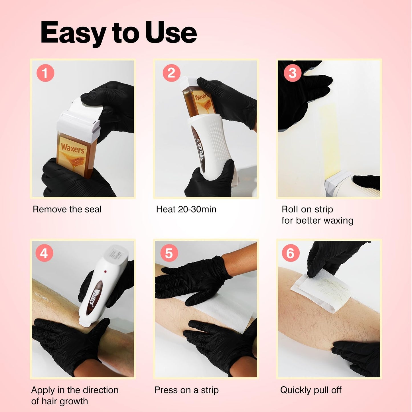 Waxers Roll on Wax Kit Professional Soft Wax Roller Depilatory for Coarse & Thick Hair Removal Waxing Roller Cartridge for Women Men at Home Rose