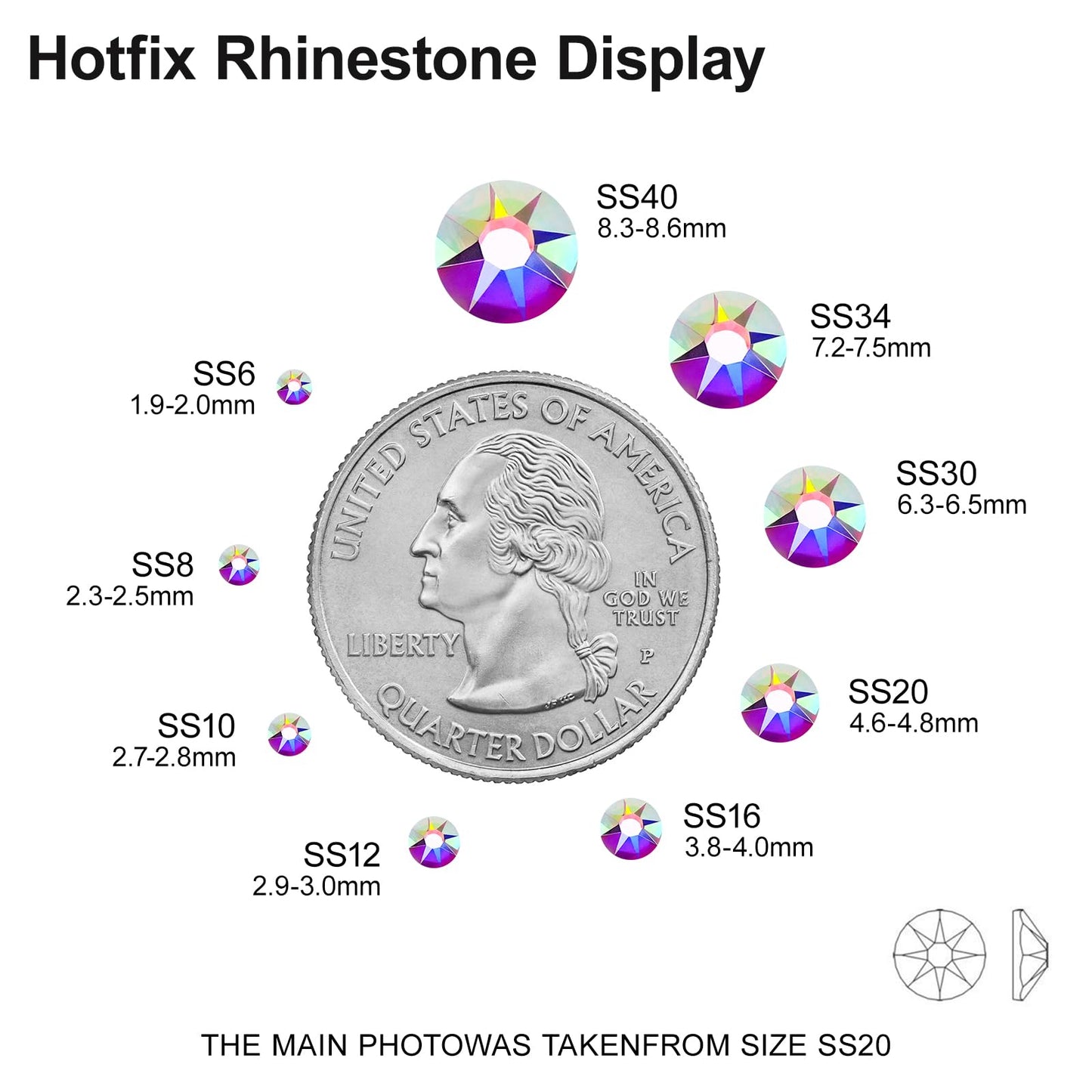 Novani Hotfix Rhinestones 288pcs Crystal AB Round Iron on Rhinestone Style 2088 Sparkly Crystal Gemstones for Fabric and Crafting, SS34 (7.0-7.3mm)