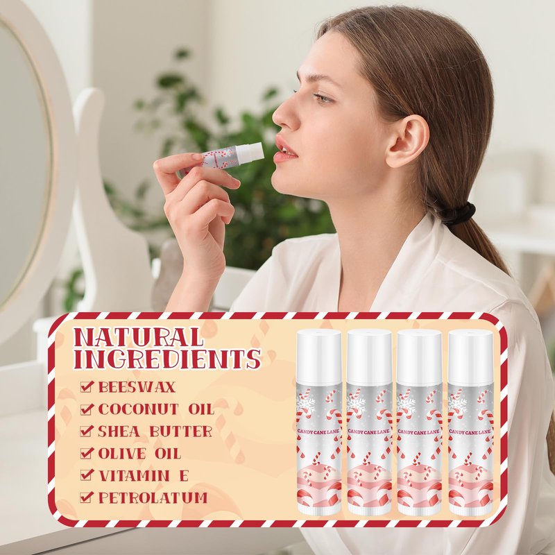 Sacubee 24 Set Christmas Candy Peppermint Cane Lip Balm and Body Lotion Bulk Christmas Hand Cream for Women Peppermint Lip Balm for Women Men Travel Size Body Lotion Gift