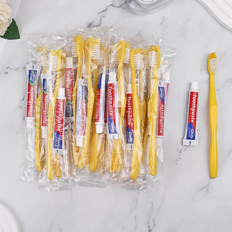 Disposable Toothbrushes with Toothpaste - Bulk Pack of 100 | Individually Wrapped Travel Kits for Hotels & Charities