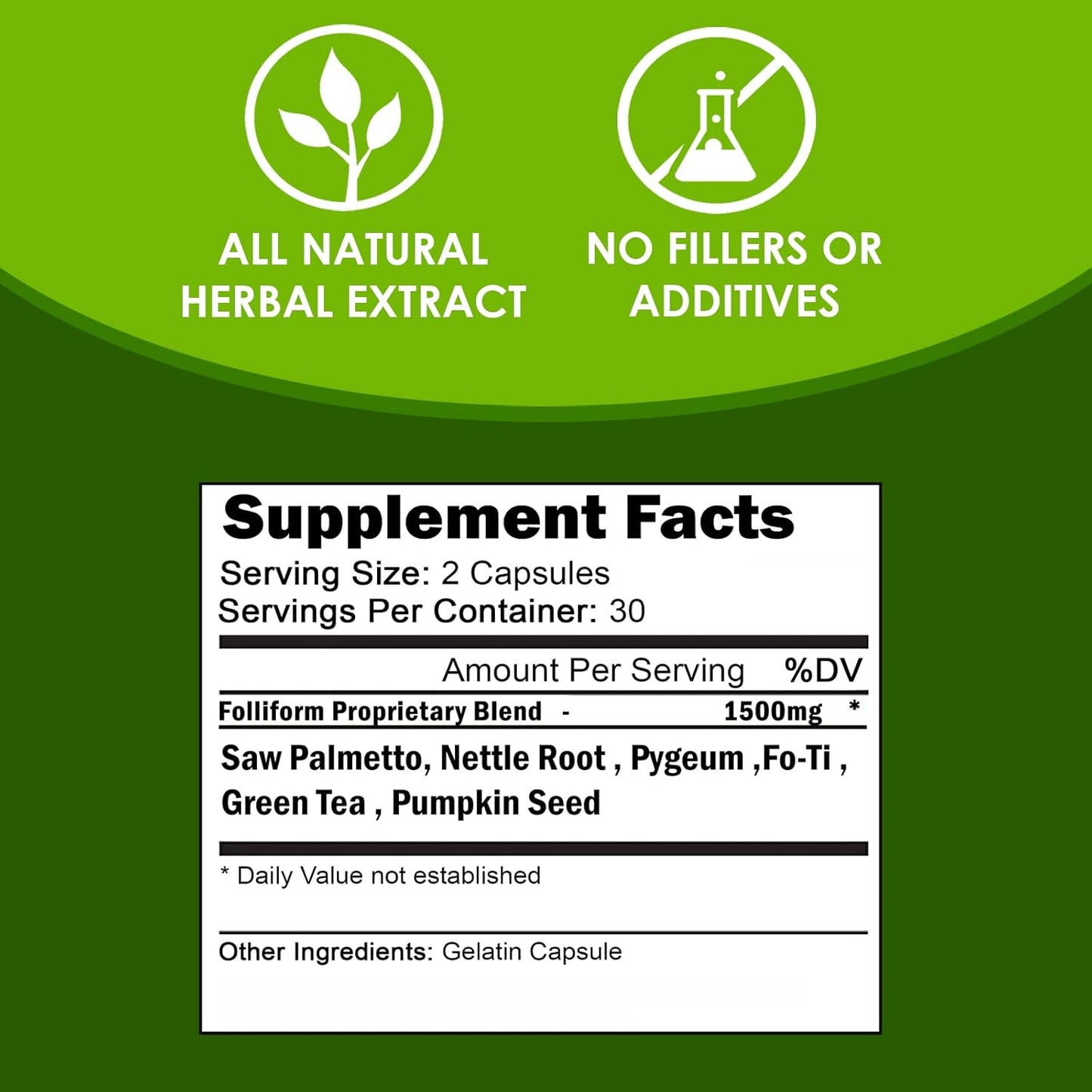 FOLLIFORM DHT Blocker Supplement - 1500mg Saw Palmetto & Nettle Root | Supports Healthy Hair Growth | 60 Capsules (Pack of 2)